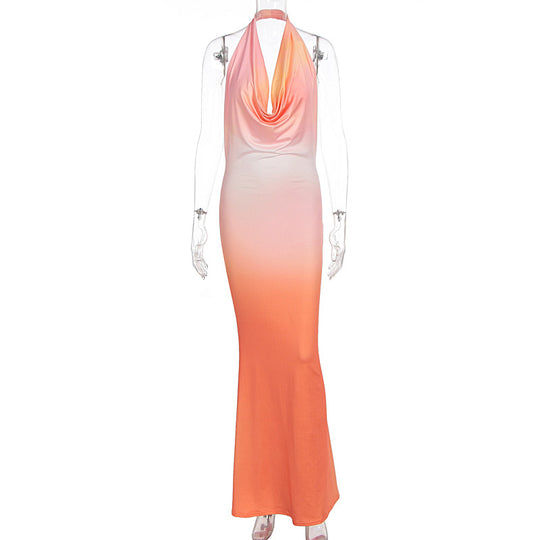 Damen Maxikleid mit schmeichelndem Watercolor-Effekt und tiefem V-Ausschnitt EB
