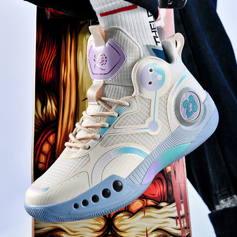 Herren gepolsterter High-Top Basketballschuh mit holografischen Akzenten und griffiger Gummilaufsohle EB
