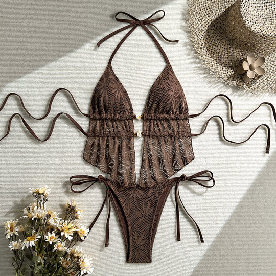 Damen Häkel-Bikini mit Rüschen und eleganter Schnürung EB