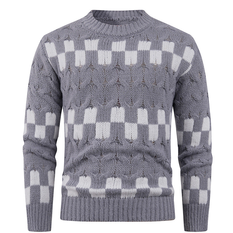 Herren Strickpullover mit kreativen geometrischen Mustern und hohem Kragen EB