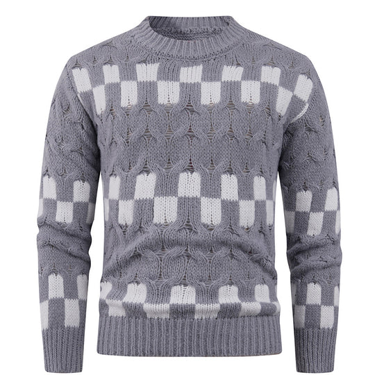 Herren Strickpullover mit kreativen geometrischen Mustern und hohem Kragen EB
