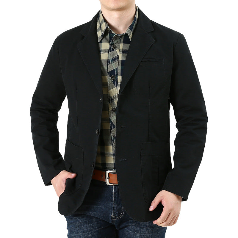 Herren Baumwoll-Canvas Sakko im Casual-Field-Stil mit gestreiftem Innenfutter und aufgesetzten Taschen EB