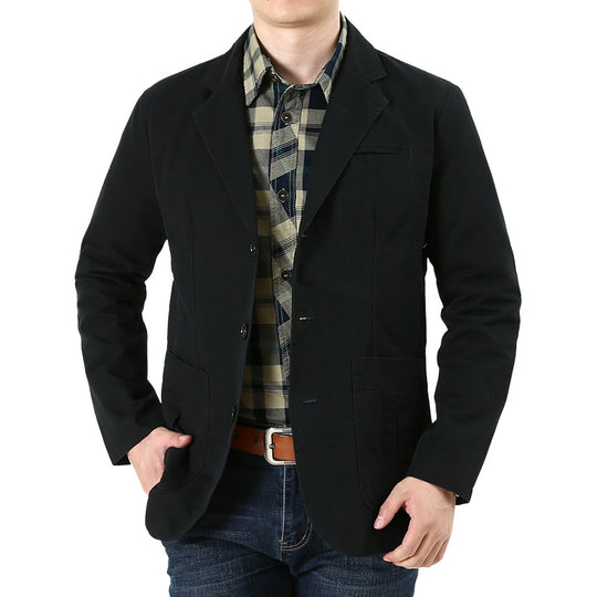 Herren Baumwoll-Canvas Sakko im Casual-Field-Stil mit gestreiftem Innenfutter und aufgesetzten Taschen EB