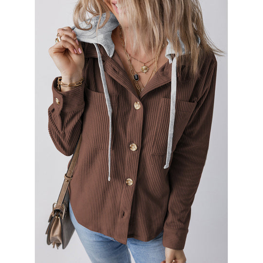 Damen lässige Hemdjacket mit Kapuze und seitlichen Taschen EB
