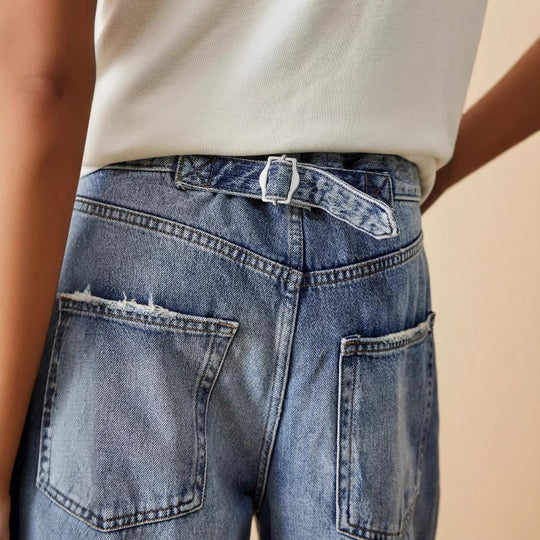 Damen Weit geschnittene Denim-Jeans mit modischem Design und einzigartigen Waschungen EB