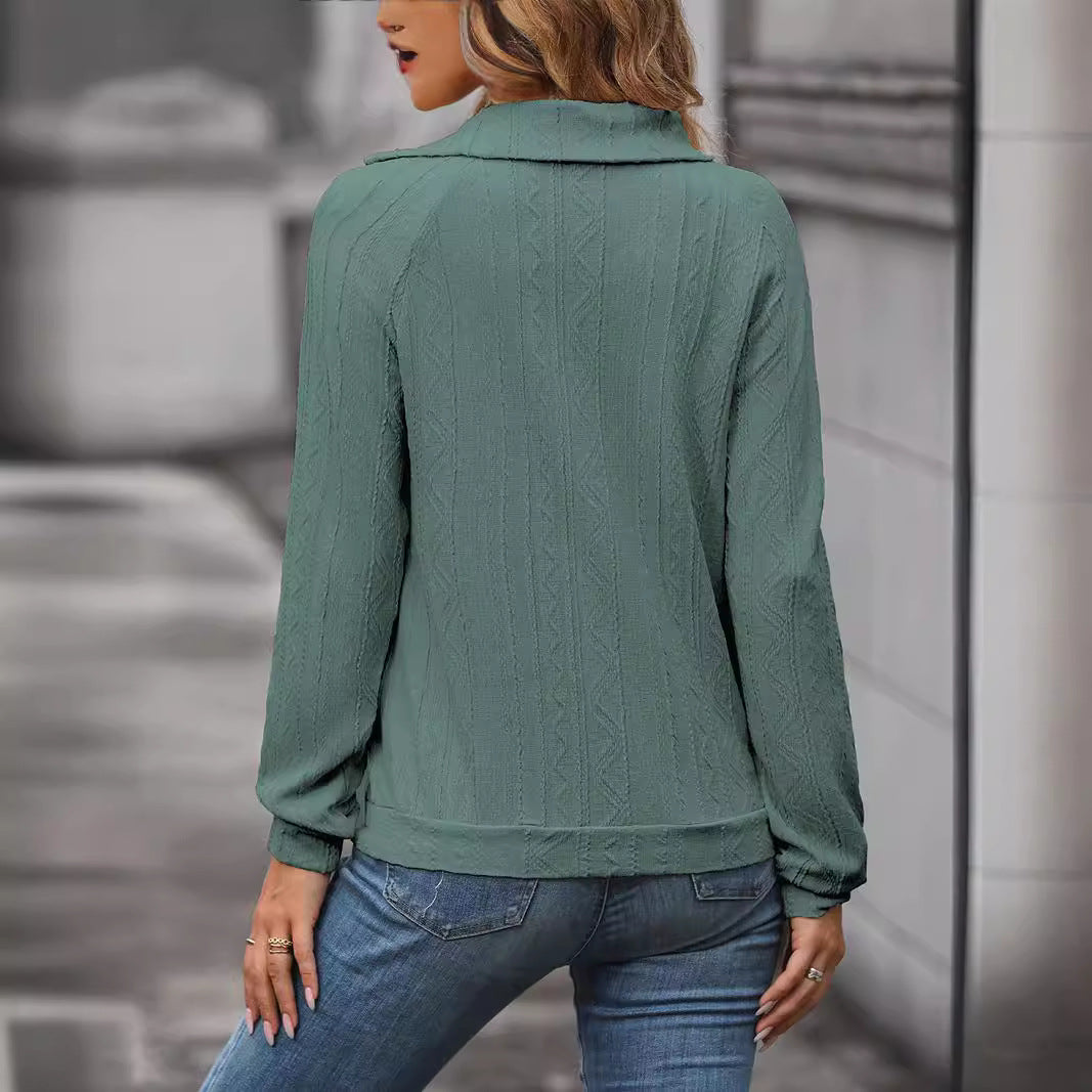 Damen Feinstrick-Oberteil mit asymmetrischem Kragen und Knopfdetails EB