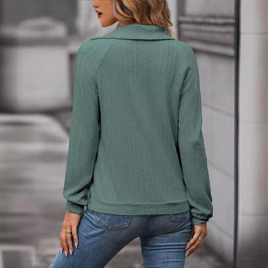 Damen Feinstrick-Oberteil mit asymmetrischem Kragen und Knopfdetails EB