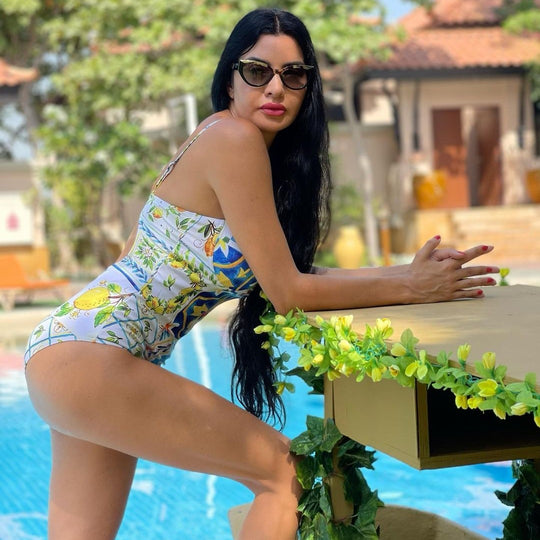 Damen Einseitiger Rüschenschwimmanzug mit floralem Muster EB
