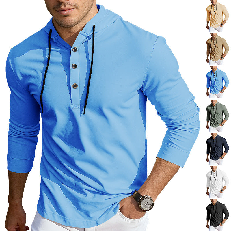 Herren nan Kapuzen-Henley Langarmshirt aus leichtem Stretchjersey mit Kordelzug EB
