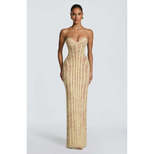 Damen Elegantes Abendkleid mit raffinierten Spitzenakzenten und corsagenähnlichem Oberteil EB