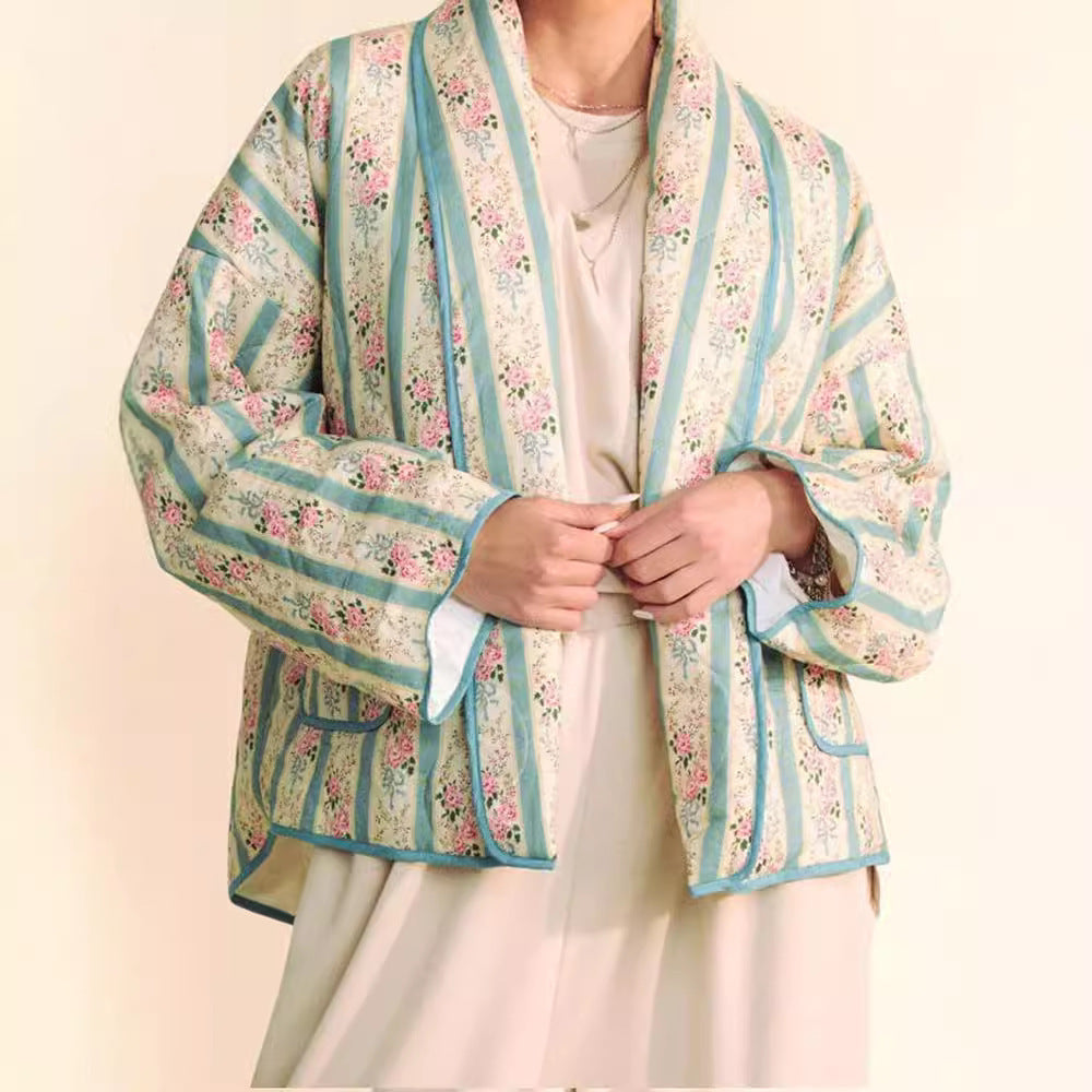 Damen Übergrößen Quiltjacke mit floralem Muster und weitem Schnitt EB