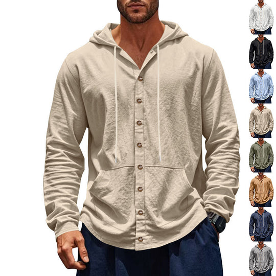 Herren nan slimfit Kapuzenjacke mit Knopfleiste und Kängurutasche EB
