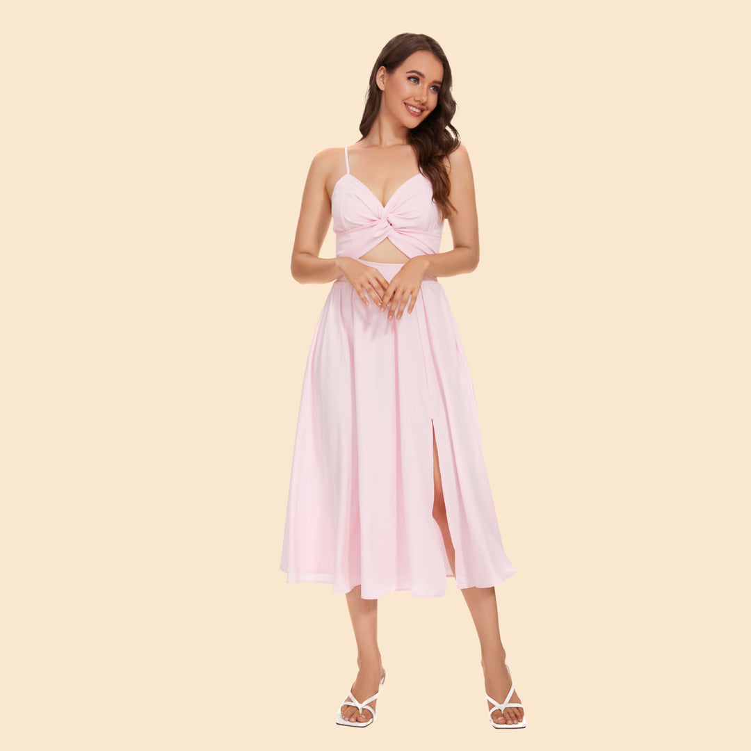 Damen Zweiteiler Ensemble mit elegantem knotenfreier Bluse und fließendem Rock mit Schlitz EB