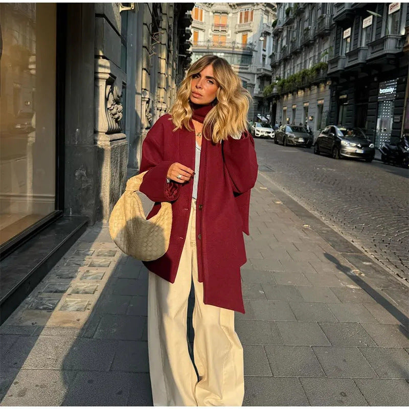 Damen Elegante Oversize-Jacke mit hohem Kragen und Taschen EB