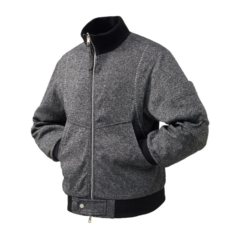Herren Wollmix-Bomberjacke mit Stehkragen, Rippbündchen und Utility-Ärmeltasche EB