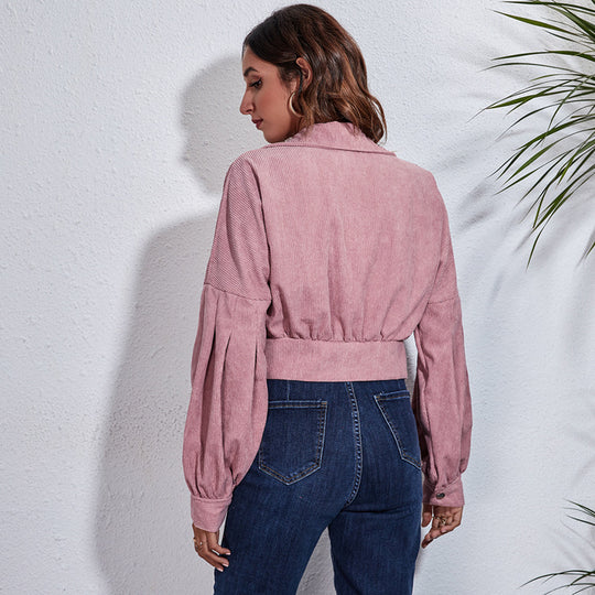 Damen Modische Cordjacke mit lässigem Schnitt und großen Taschen EB