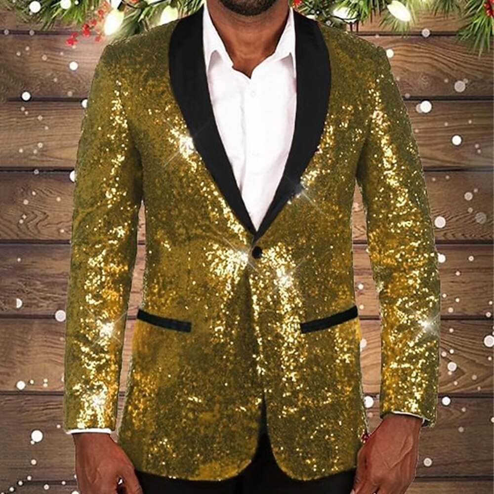 Herren glitzernder Pailletten Blazer mit schwarzem Revers EB