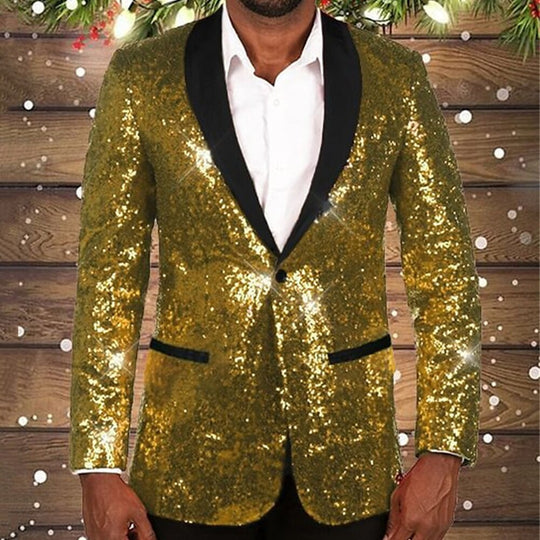 Herren glitzernder Pailletten Blazer mit schwarzem Revers EB