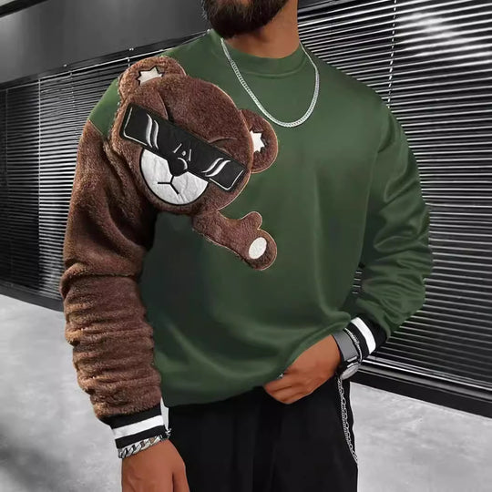 Herren Sweatshirt mit plüschiger Bärenapplikation EB