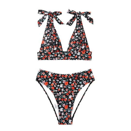 Damen Triangel-Bikini mit verstellbaren Schulterdetails und floralem Muster EB