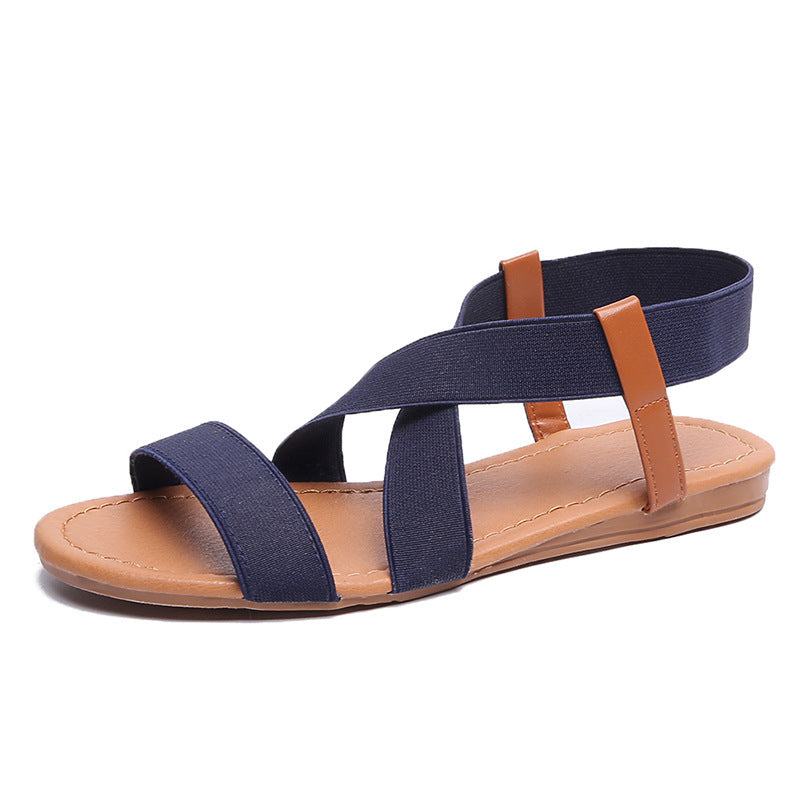 Damen nan flache elastische Riemchensandale mit gekreuzten Stretchbändern und gepolstertem Komfortfußbett EB