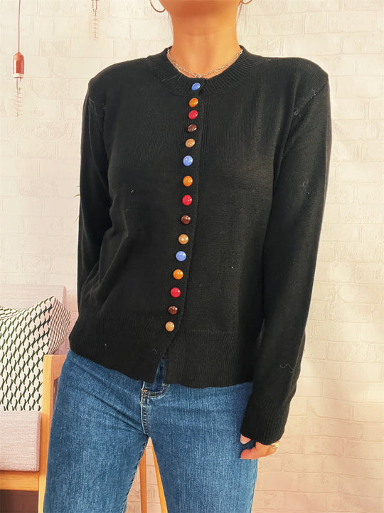 Damen stilvolle Strickjacke mit bunten Knöpfen EB