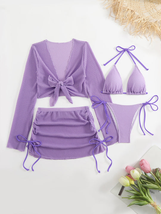Damen Badeanzug-Set mit trendigem Netzdesign und verstellbaren Details EB