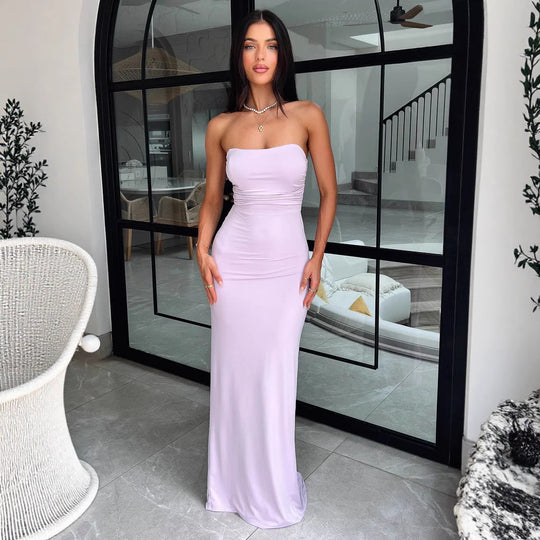 Damen Elegantes Maxikleid mit schulterfreiem Design und figurbetontem Schnitt EB