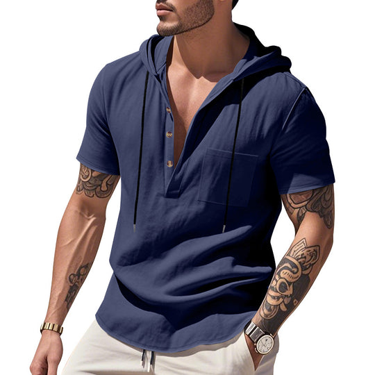 Herren Kurzarm-Henley-Shirt mit praktischer Kapuze und modischen Akzenten EB