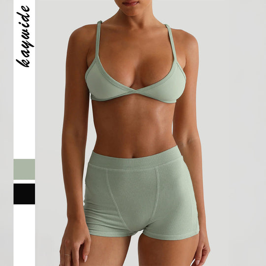 Damen Sport-Bustier und Shorts-Set mit hohem Bund EB