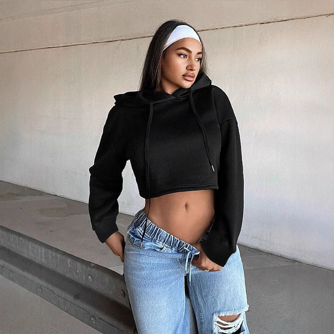 Damen kurzes Kapuzen-Sweatshirt Cropped-Hoodie mit Kordelzug gerippten Bündchen und lässiger Oversize-Passform Eichborn Berlin