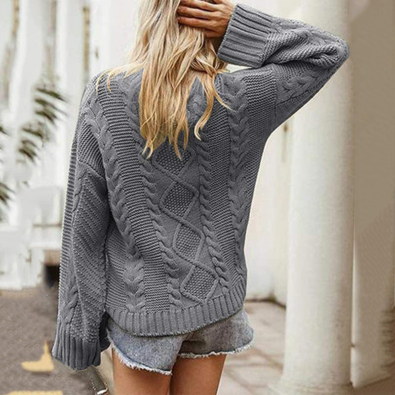 Damen Grobstrickpullover mit strukturierter Maschenoptik und hohem Kragen EB