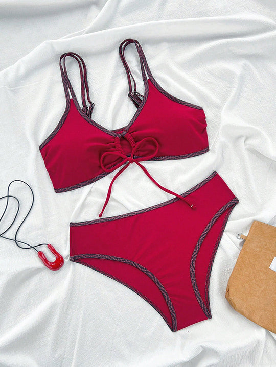 Damen Bikini-Set mit elastischen Trägern und animalischem Muster EB