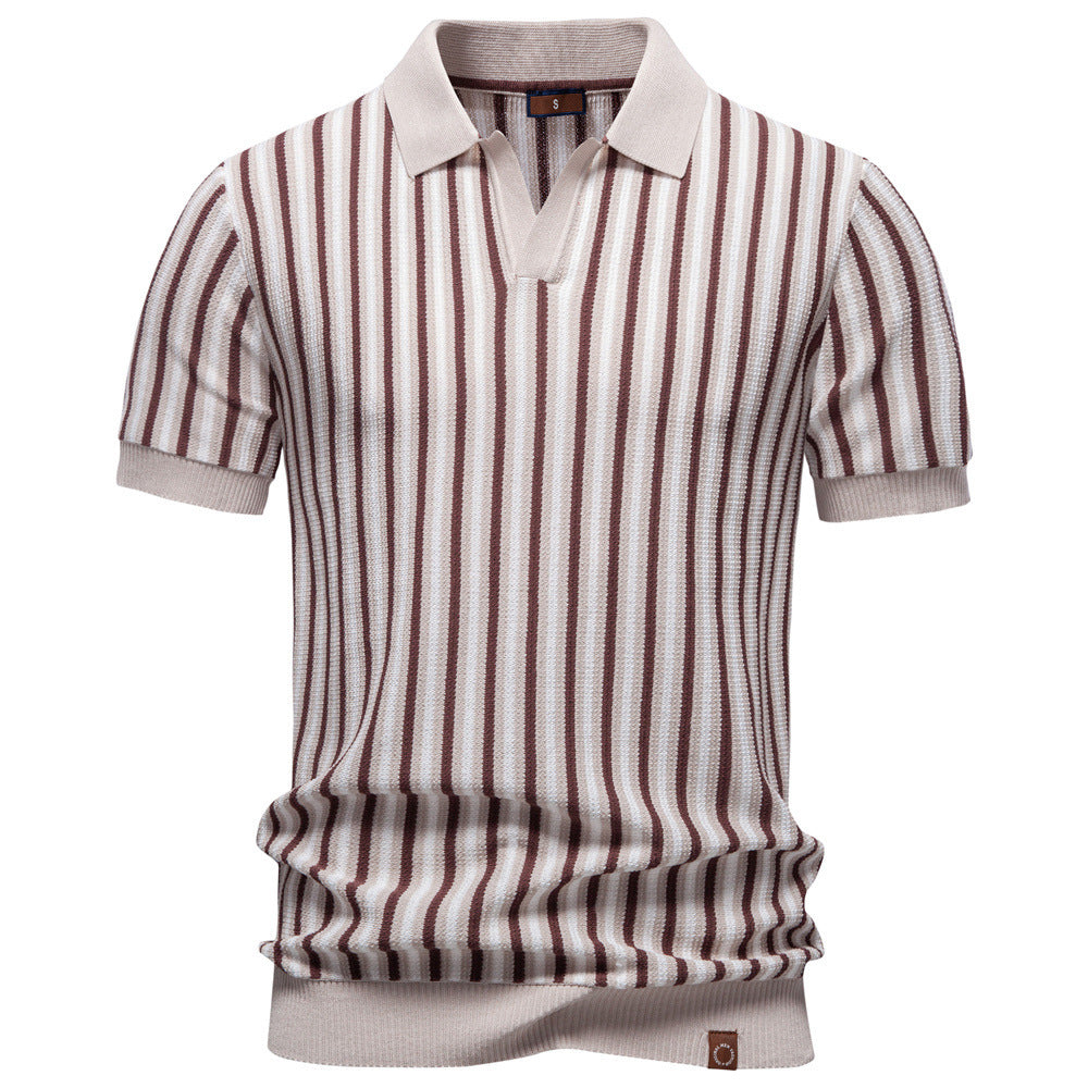 Herren nan gestreiftes Strickpoloshirt kurzarm aus feiner Baumwollmischung mit Polokragen und Rippbündchen EB