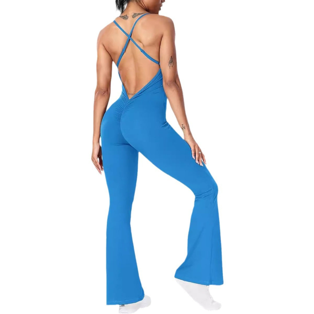 DamenSportlicher Jumpsuit mit schickem U-Ausschnitt und flared Beinen EB