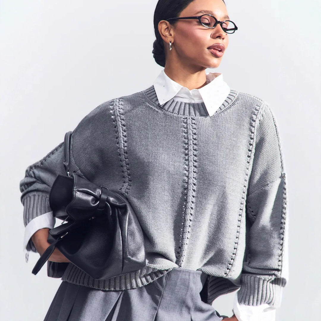 Damen Grobstrickpullover mit strukturiertem Design und weitem Schnitt EB
