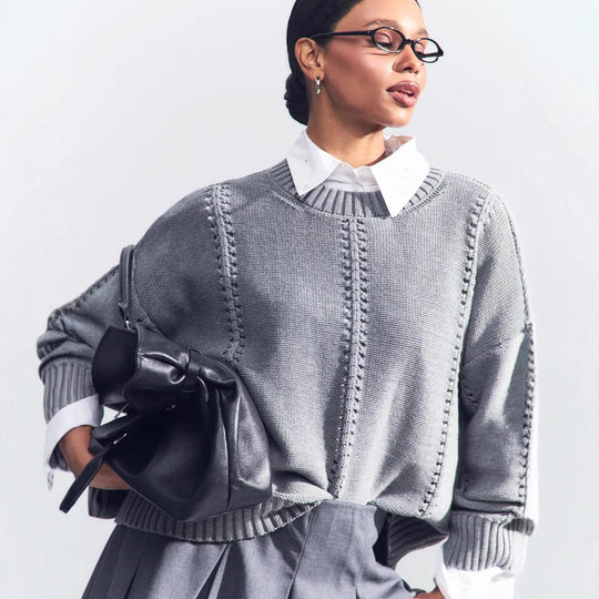 Damen Grobstrickpullover mit strukturiertem Design und weitem Schnitt EB
