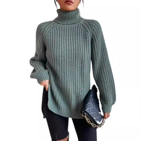 Damen Strickpullover mit hohem Kragen und strukturiertem Wabenmuster EB