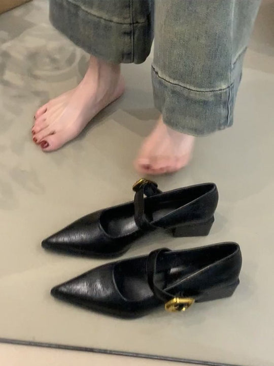 Damen elegante Mary Jane Ballerinas mit modischer Schnallenverzierung EB