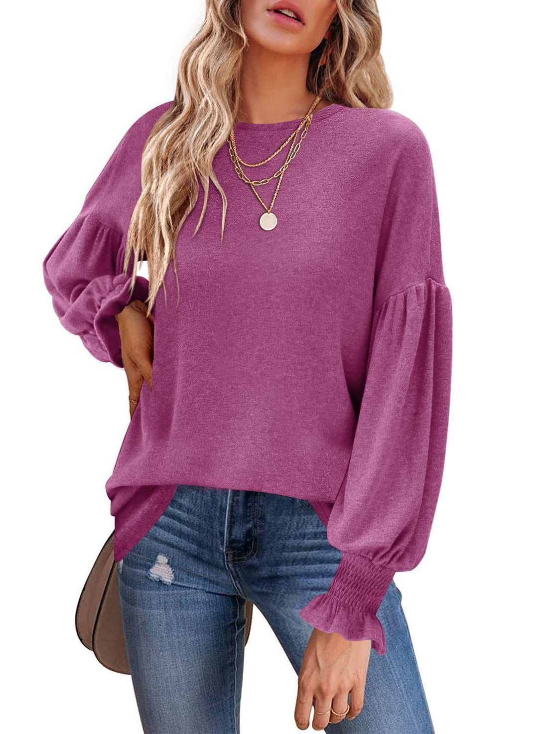 Damen Modischer Pullover mit Puffärmeln EB