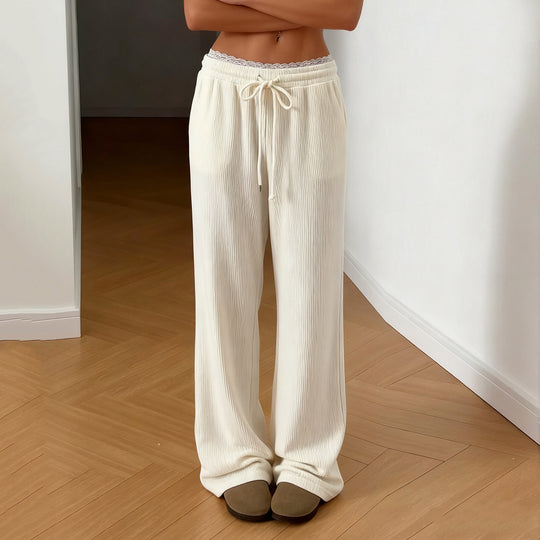 Damen Weite Lounge-Hosen mit elastischem Bund und Bindegürtel EB