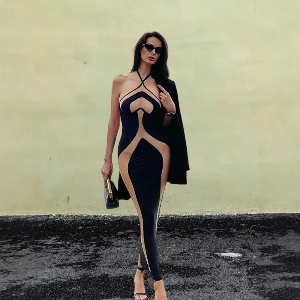 Damen figurbetontes Abendkleid mit transparenten Einsätzen und raffinierten Cut-Out-Details EB