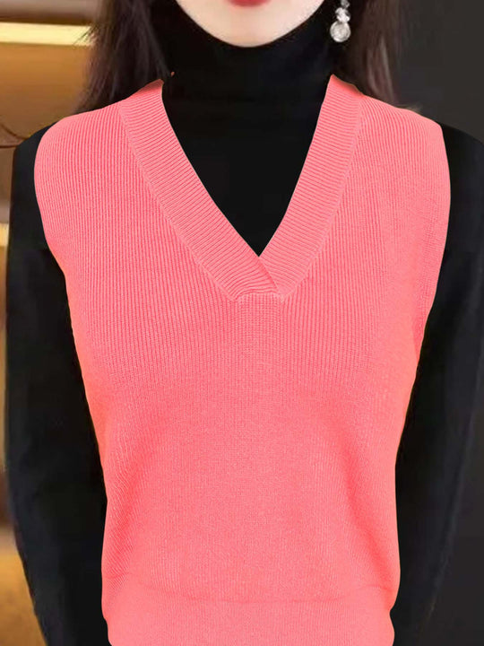 Damen elegantes V-Ausschnitt Strickoberteil EB