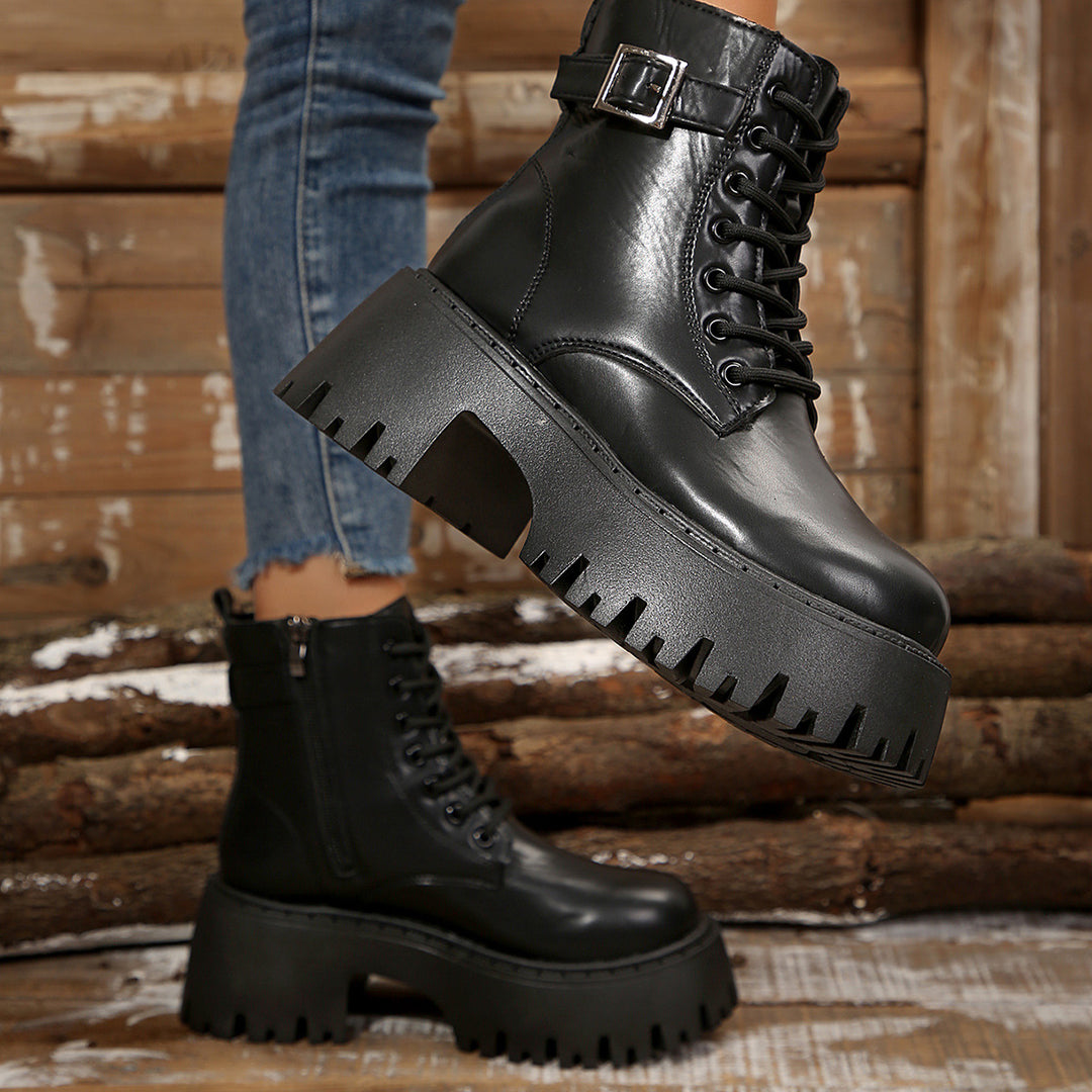 Damen Robuste Schnürstiefel mit Stylischem Profilsohle EB