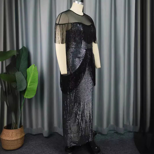 Damen Glamouröses Abendkleid mit Fransen und schimmerndem Obermaterial EB