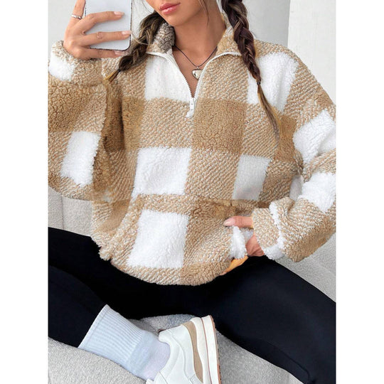 Damen kuscheliger Fleece-Pullover mit hohem Kragen EB