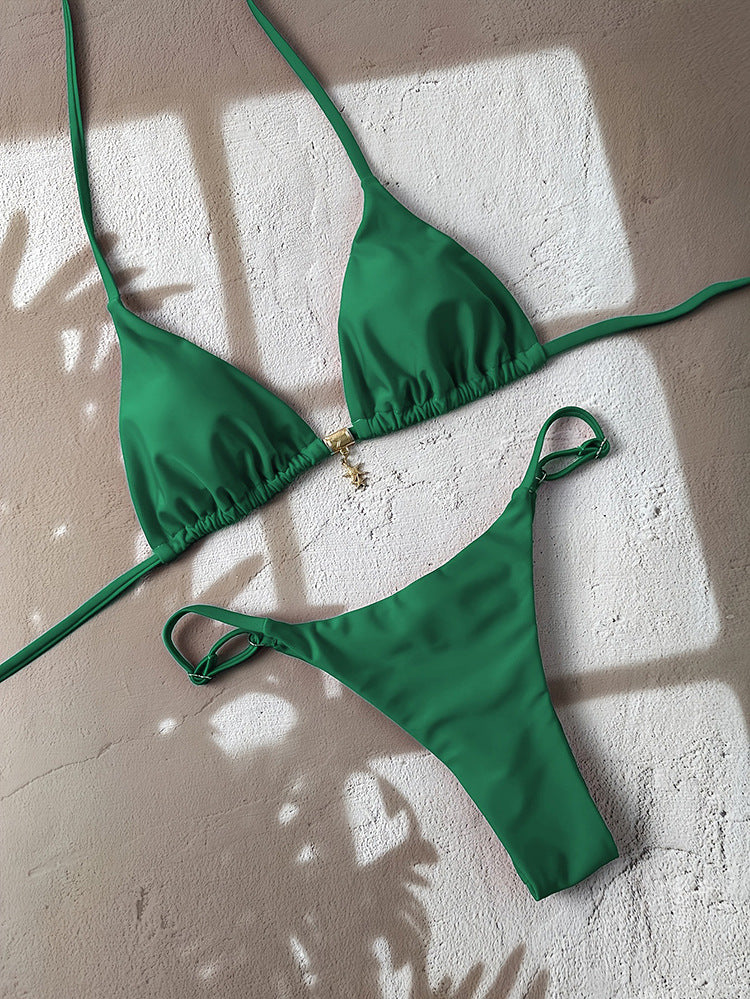 Damen Triangel-Bikini mit verstellbaren Trägern und elegantem Schmuckdetail EB