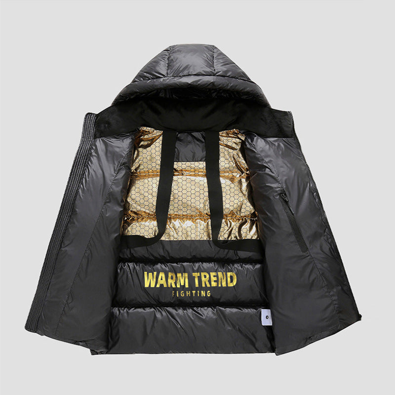 Herren glänzende Thermo-Steppjacke mit reflektierender Innenlage, Kapuze und wärmeisolierender Wattierung EB