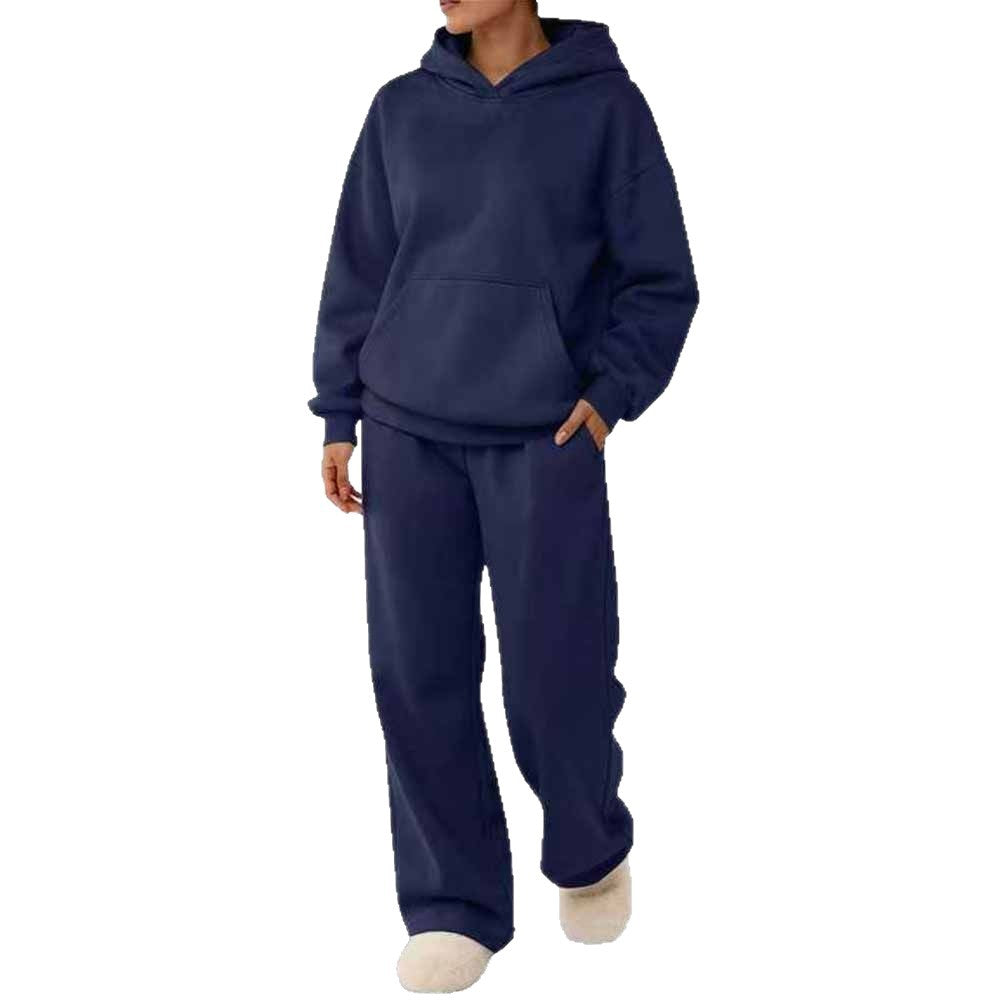 Damen nan zweiteiliges Freizeit-Lounge-Set mit Kapuzenpullover, Kängurutasche und gerader Loungehose aus weichem Baumwollmix EB