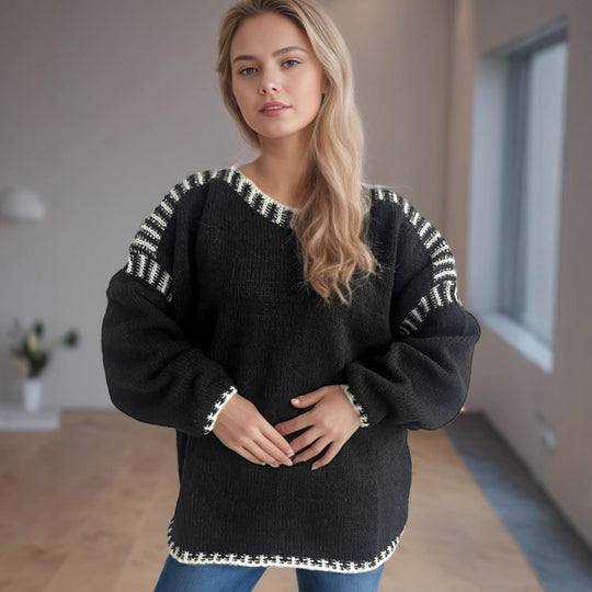 Damen lässiger Oversized-Pullover mit modischem Streifenmuster und strukturiertem Design EB